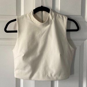 Olivaceous Mock-neck Structured Sleeveless Zip Back Crop Top, Size M